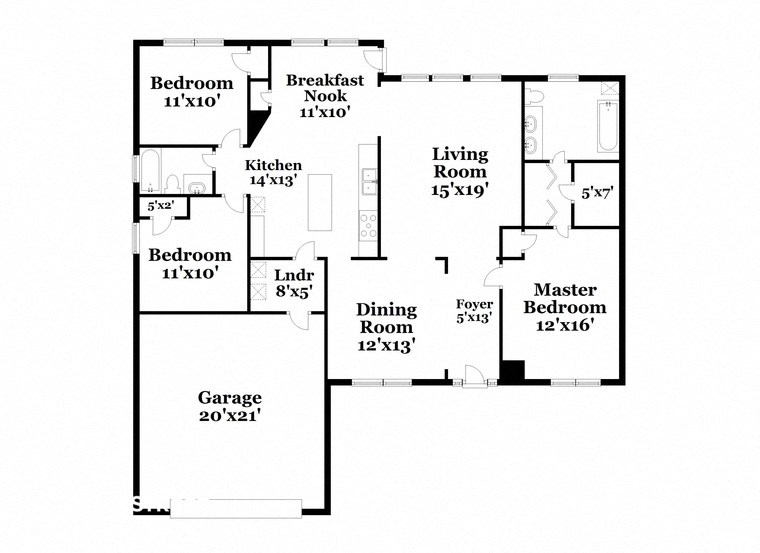a floor plan of a house with bedrooms and a living room