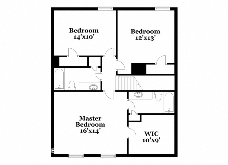 a floor plan of a house with two bedrooms and a bathroom