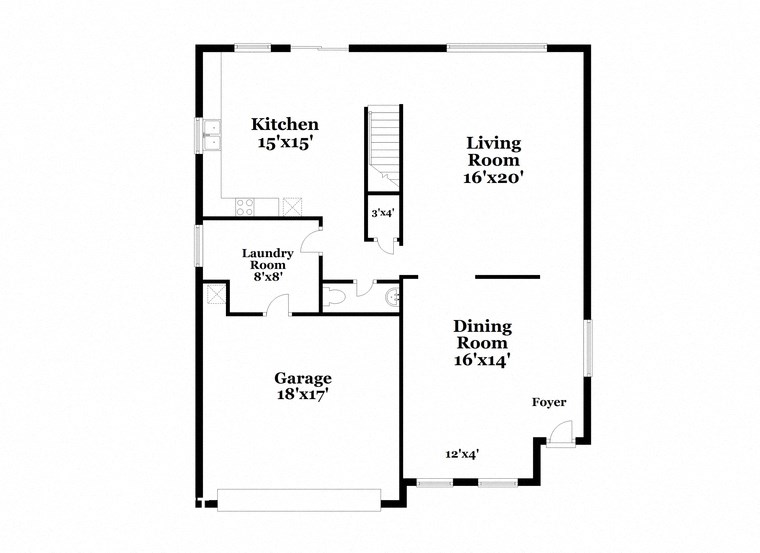 a floor plan of a house with a small kitchen and a dining room