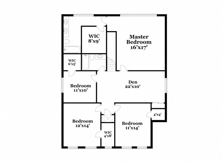 a floor plan of a house with two bedrooms and a bathroom