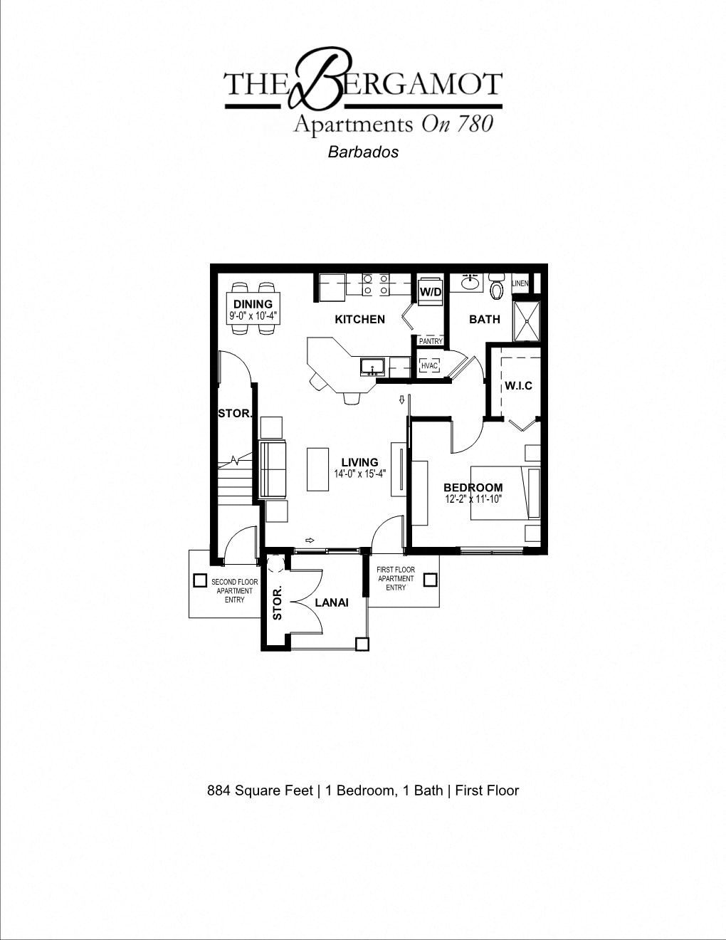 1 Bedroom 1 Bath 884 sq ft - Barbados