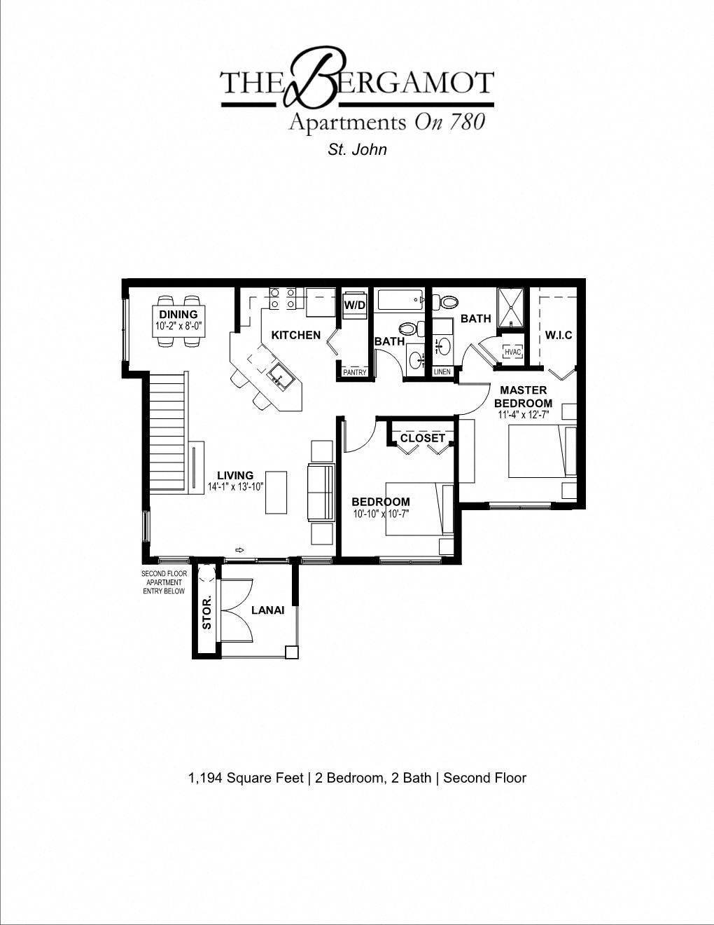 2 Bedrooom 2 Bath 1,194 sq ft second floor - St. John