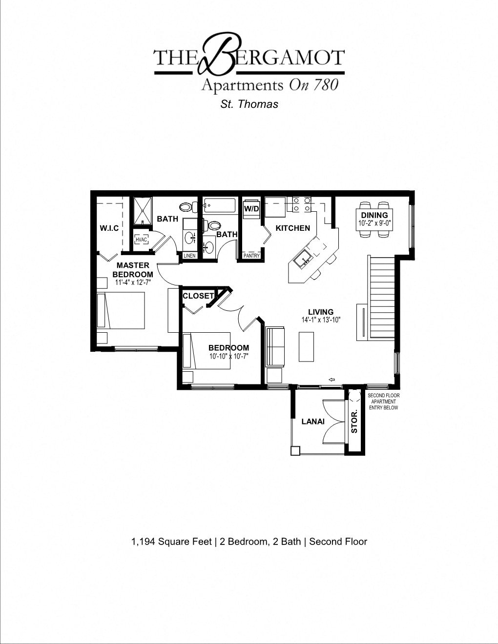 2 Bedroom 2 Bath 1,194 sq ft second floor - St. Thomas