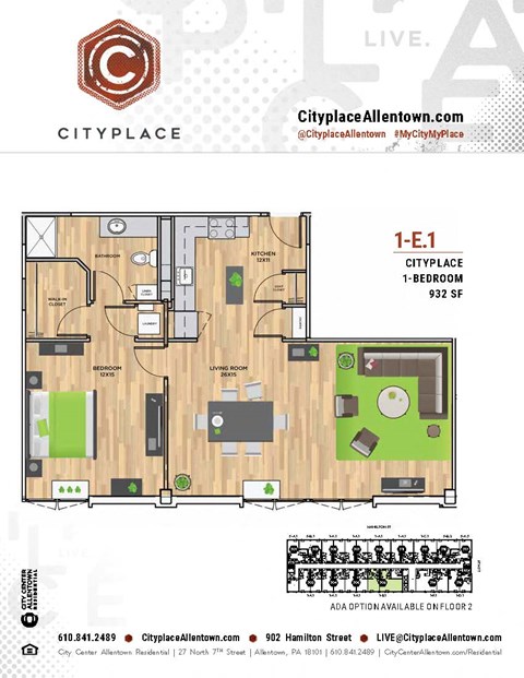 1 bed 1 bath C at Cityplace Apartment Homes Apartments, Allentown, 18101