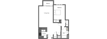 1 bedroom, 1 bathroom apartment floor plan