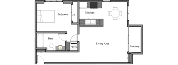 1 bedroom, 1 bathroom apartment floor plan