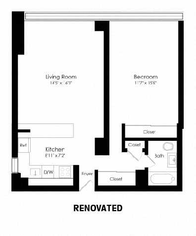 Renovated 1 Bed 1 Bath _640