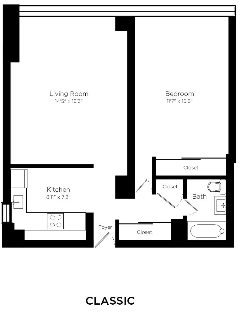 1 bed 1 bath 640sqft Floorplan at Prairie Shores, Chicago