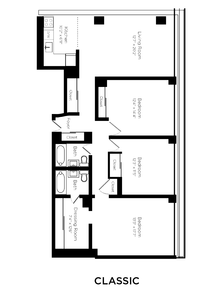 3 bed 2 bath 1290sqft Floorplan, at Prairie Shores, Illinois, 60616