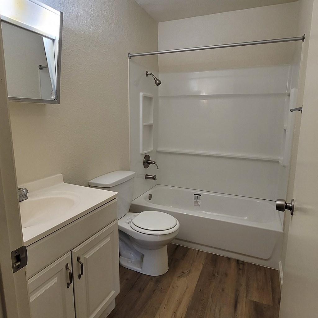 a bathroom with a toilet and a tub and a sink