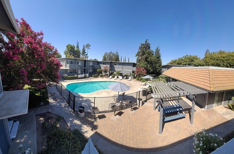 a view of the pool at our apartments