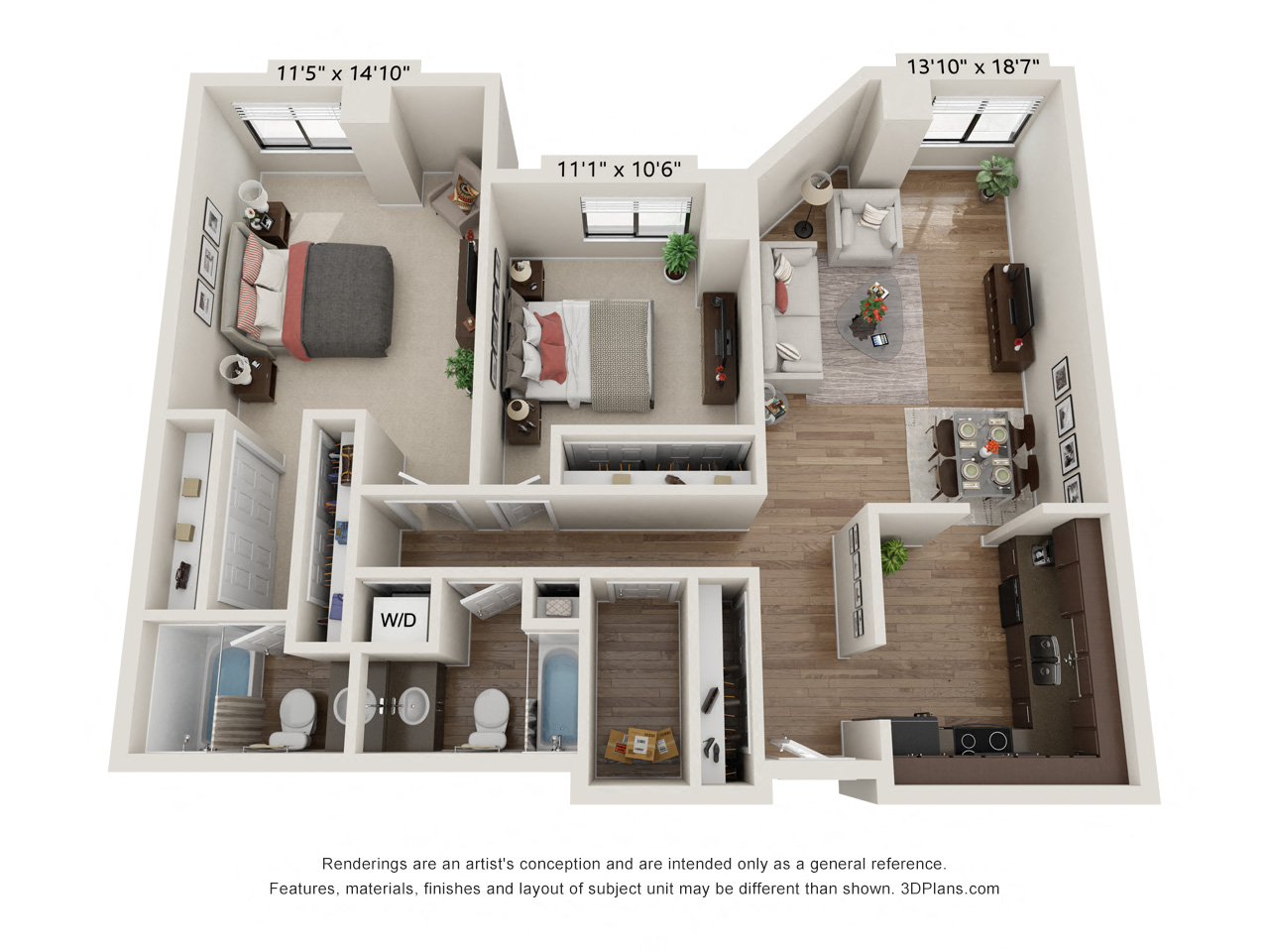 The Walnut Floor Plan at Bolero Flats Apartments, Minnesota, 55403