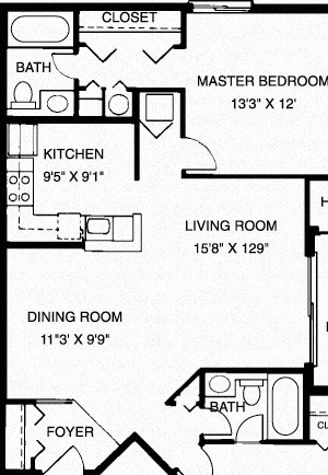 2 Bed 2 Bath Floor Plan 2 Bed 2 Bath Floor Plan at Waterside at Reston, Reston, VA