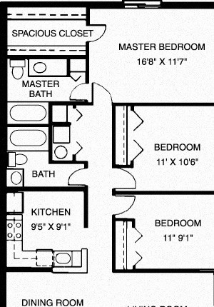 3 Bed, 2 Bath Floor Plan 3 Bed, 2 Bath Floor Plan at Waterside at Reston, Reston, Virginia