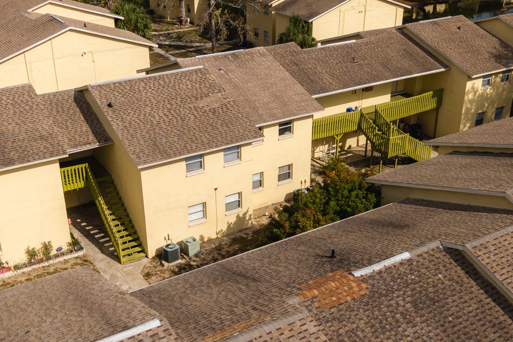 a view of a group of houses from above