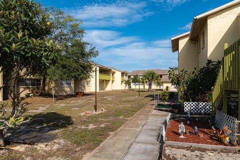 A residential area with houses and a playground.