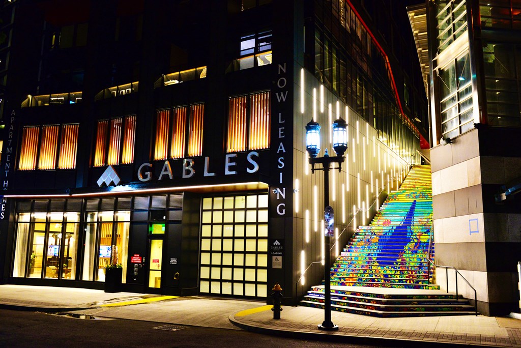 Gables Seaport Exterior and Steps at Night
