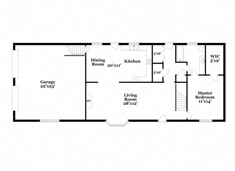 a floor plan of a home with a small kitchen and a living room