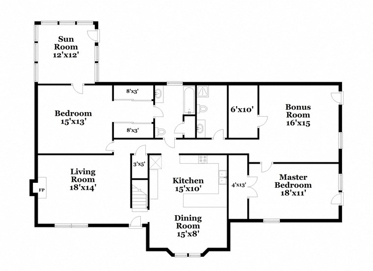 a floor plan of a house with bedrooms and a kitchen and a living room