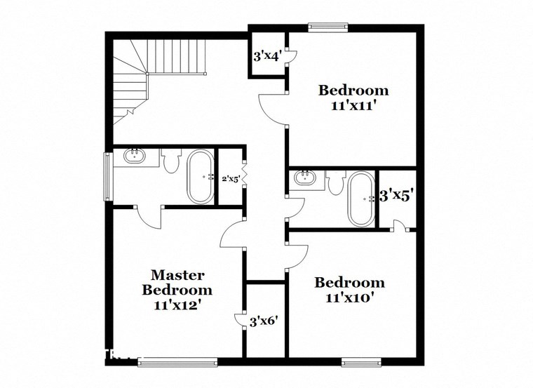 a floor plan of a house with an open floor plan with bedrooms and a bathroom