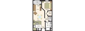 A1 – 1 Bedroom 1 Bath Floor Plan Layout – 737 Square Feet