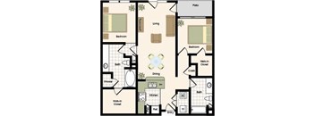 B3 - 2 Bedroom 2 Bath Floor Plan Layout - 1229 Square Feet