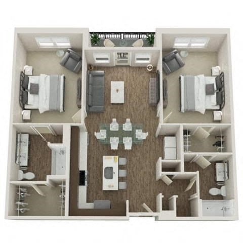 PRESTON Floor Plan at Pointe at Prosperity Village Apartments, Charlotte, 28269