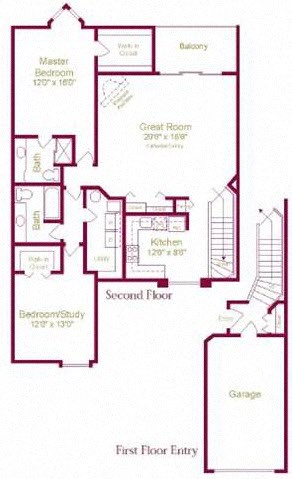Orchard II Floor Plan at Amberly Apartments, West Bloomfield, 48322