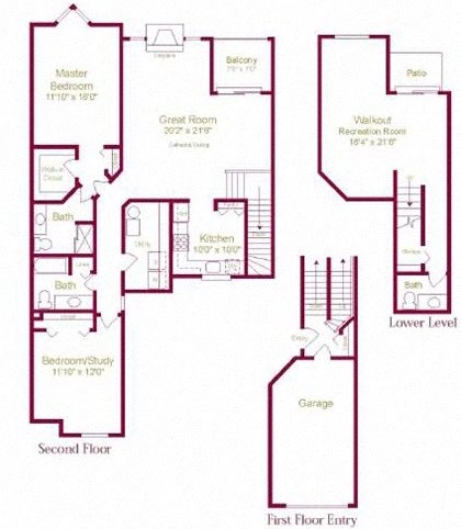 Sylvan II Floor Plan at Amberly Apartments, West Bloomfield
