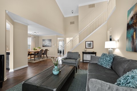 a living room with a couch and a coffee table