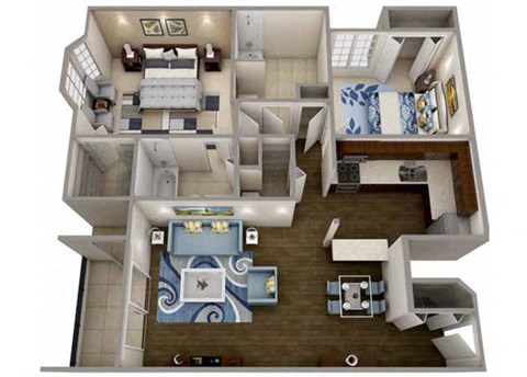 2  Bed   2  Bath   940 Sq. Ft. Dallas Floor Plan at MainCentre, Northville, 48167