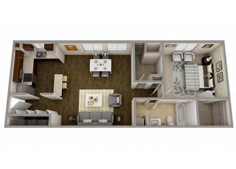 1  Bed   1  Bath   765 Sq. Ft Memphis Floor Plan at MainCentre, Northville, Michigan