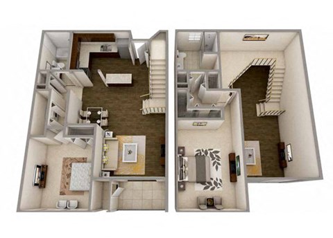 2  Bed   2  Bath   1,200 Sq. Ft Miami Floor Plan at MainCentre, Northville, Michigan