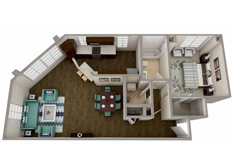 1  Bed   1  Bath   825 Sq. Ft Portland Floor Plan at MainCentre, Northville, 48167