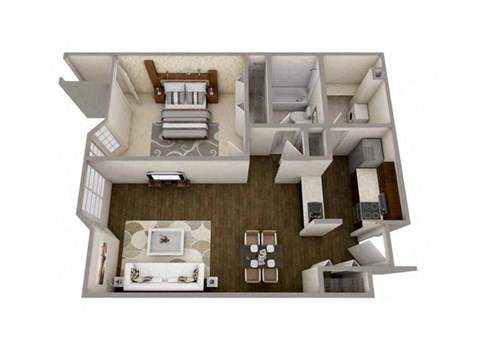 1  Bed   1  Bath   700 Sq. Ft. Richmond Floor Plan at MainCentre, Northville, MI, 48167