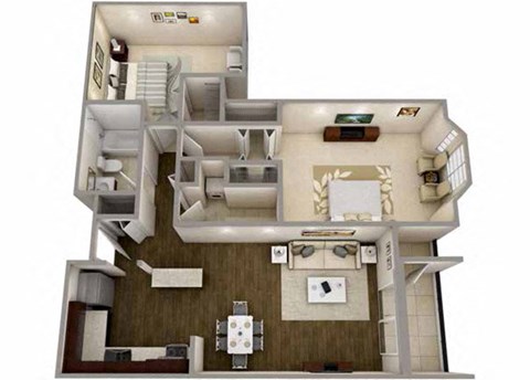 2  Bed   1  Bath   885 Sq. Ft Seattle Floor Plan at MainCentre, Northville, MI