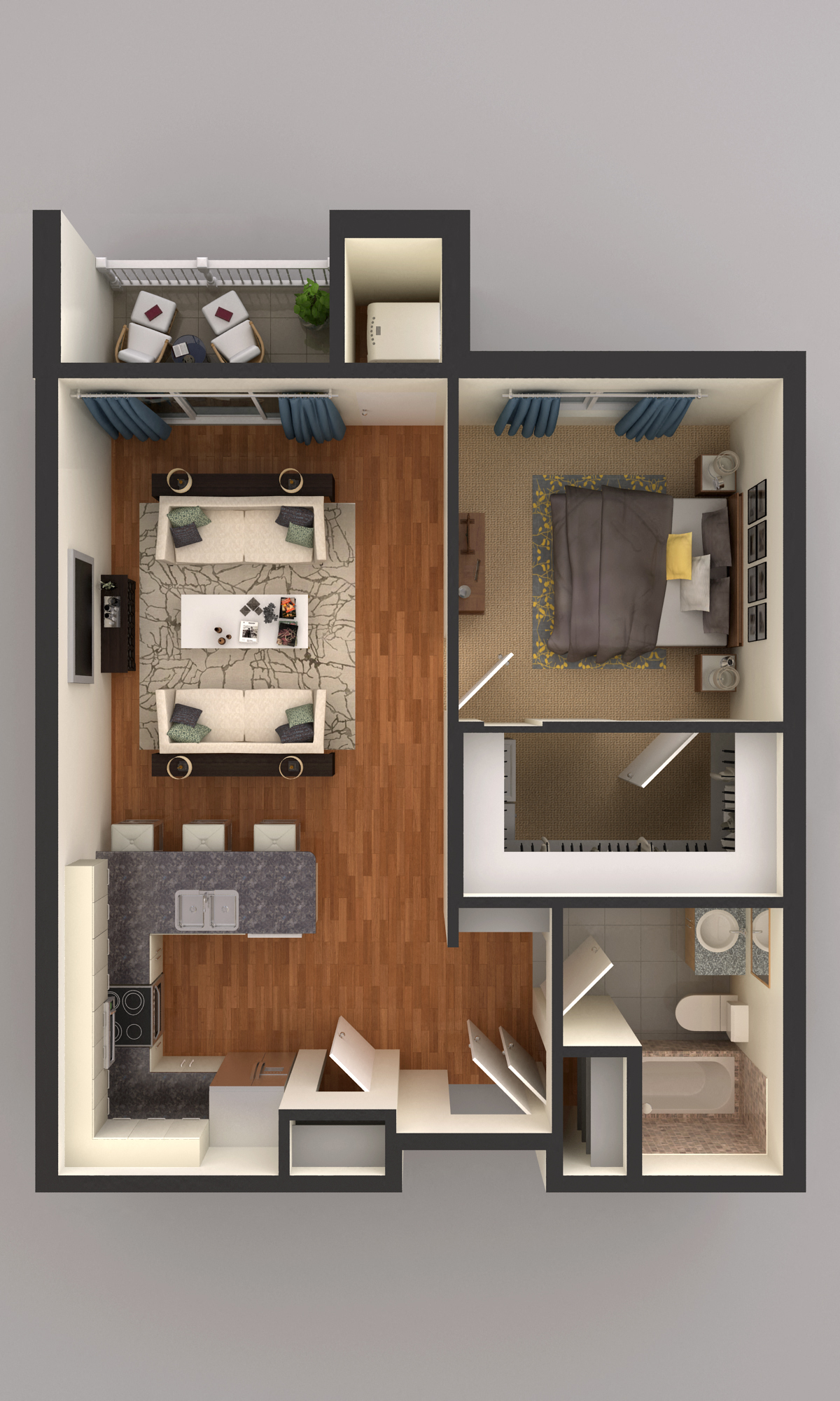 1 bedroom floor plan at Upscale Living at the Grand off 45th, Fargo, ND