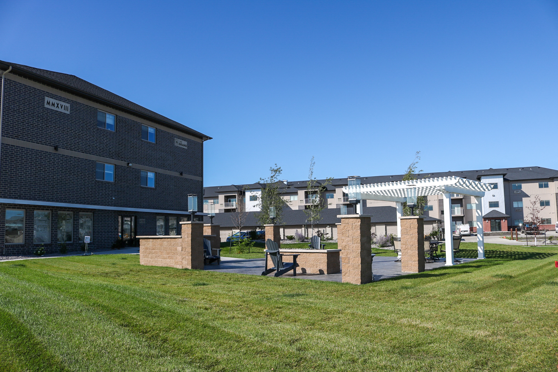 Community patio at Upscale Living at the Grand off 45th, Fargo 