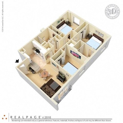3 Bedroom 2 Bath 3D Furnished Floorplan_Brownsville Village I, Miami, FL 33142 3 Bedroom 2 Bath 3D Furnished Floorplan_Brownsville Village I, Miami, FL 33142