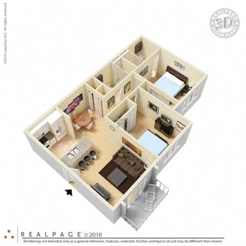 2 Bedroom 2 Bathroom 3D Furnished Floorplan_Propsect Park Apartments Ft. Lauderdale, FL 2 Bedroom 2 Bathroom 3D Furnished Floorplan_Propsect Park Apartments Ft. Lauderdale, FL