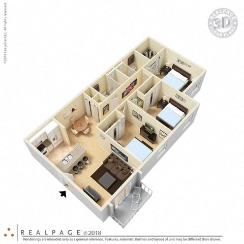 Furnished 3 Bedroom 2 Bathroom 3D Floorplan_Propsect Park Apartments Ft. Lauderdale, FL Furnished 3 Bedroom 2 Bathroom 3D Floorplan_Propsect Park Apartments Ft. Lauderdale, FL