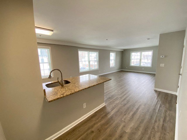 Kitchen and living room.