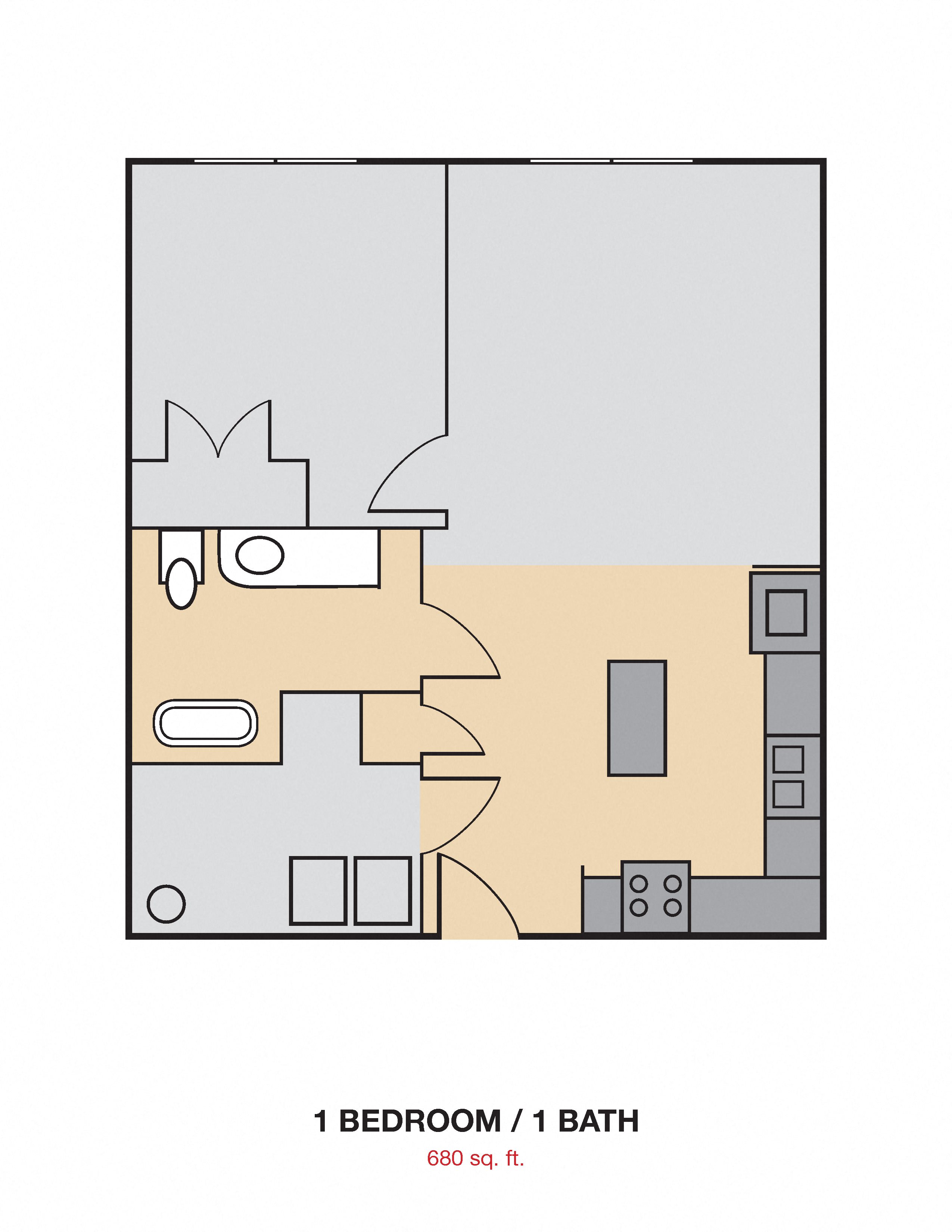 1 Bedroom 1 Bath 2D Floorplan 1 Bedroom 1 Bath 2D FloorplanCedars at Carver Park Galveston, TX