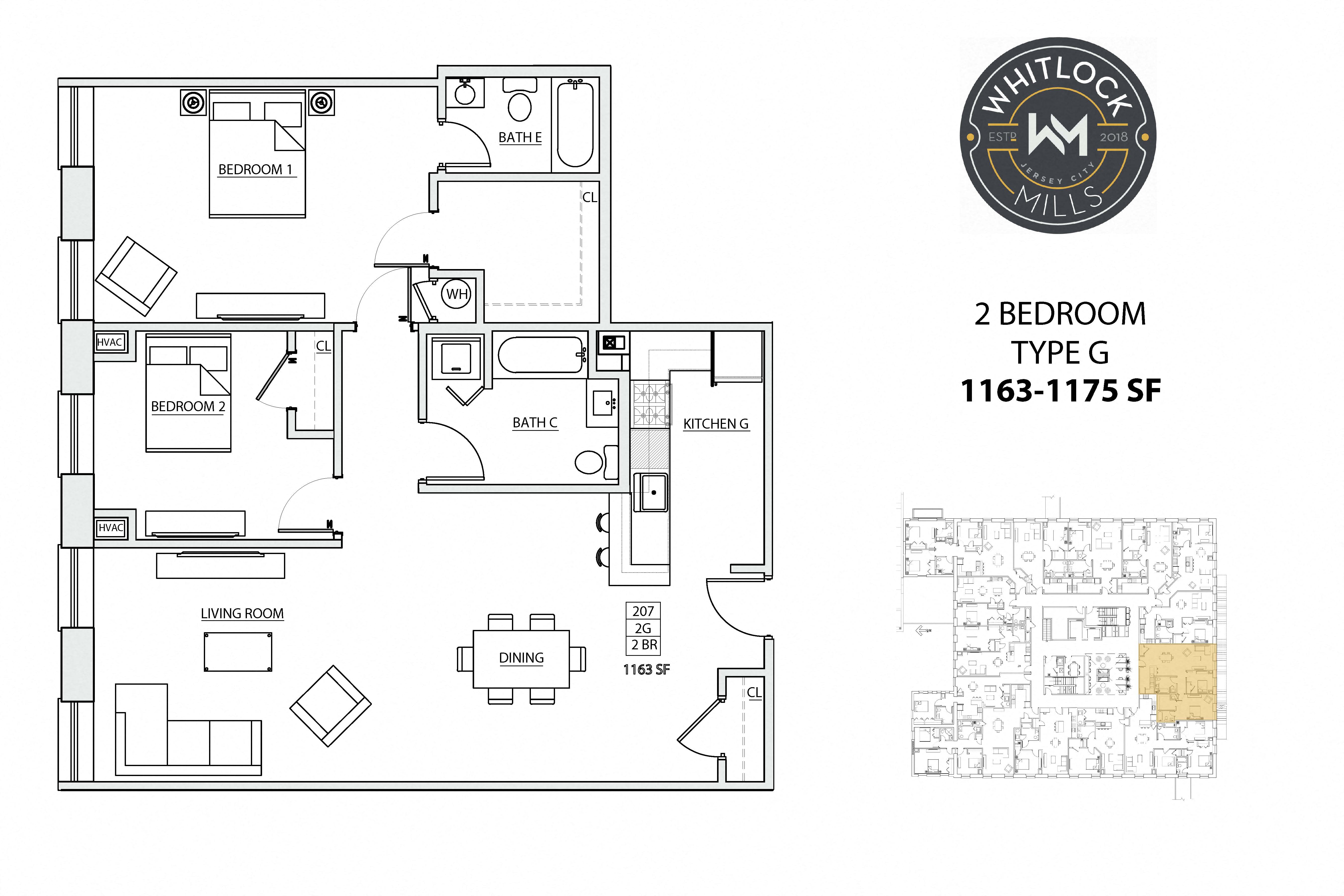 Two bedroom two bath Unit Type G Whitlock Mills