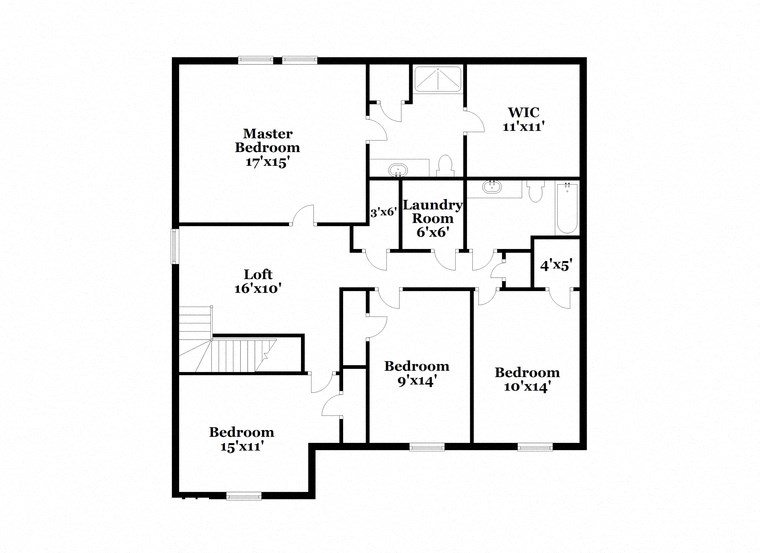 a floor plan of a house with two floors and a staircase