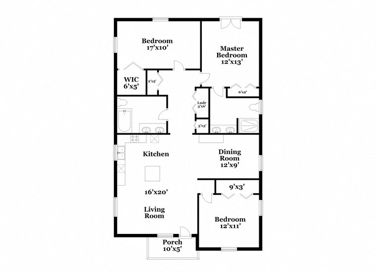 a floor plan of a house with a small kitchen and a living room