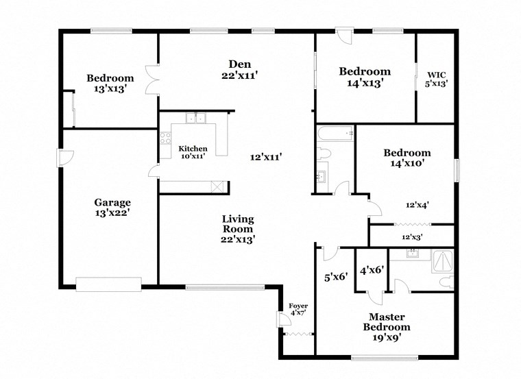 a floor plan of a house with bedrooms and a living room