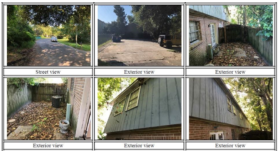 a collage of four pictures of a yard and a house