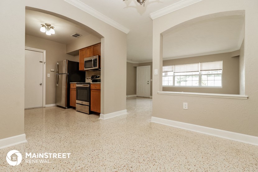 the kitchen and dining room are spacious and open to the living room