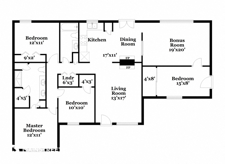 a floor plan of a house with bedrooms and a living room